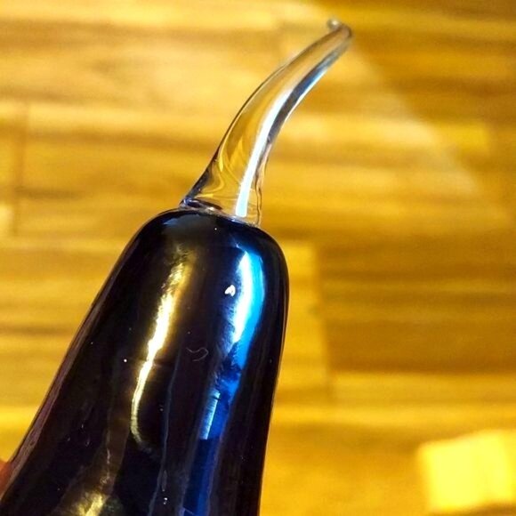 Studio Handblown Dark Purple Amethyst 8" Glass Gourd Fruit Vegetable Clear Stem - Picture 5 of 5